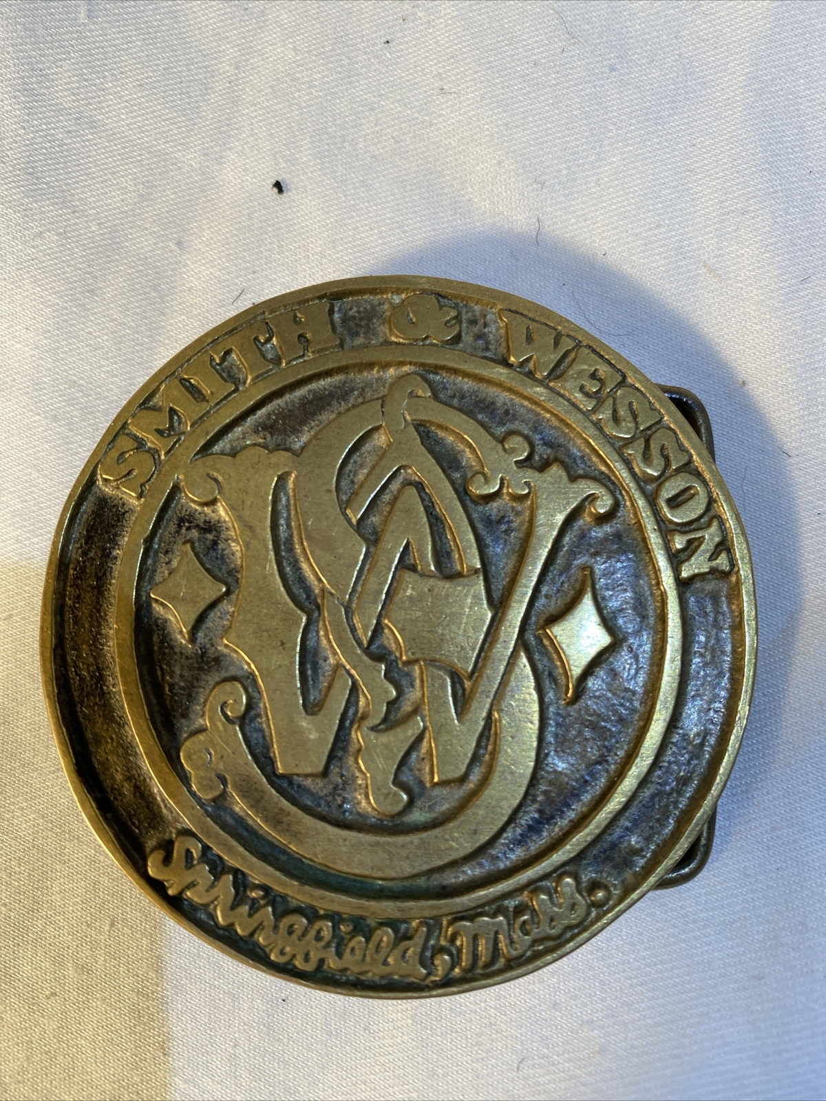 Vintage 70s Smith & Wesson Firearms Logo Springfield Mass. Solid Bronze Taiwan