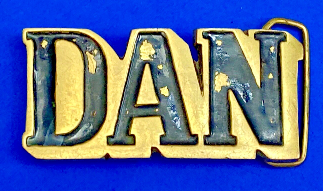 Vintage Solid Brass Taiwan Outlined Block Letter Name Dan Vintage Belt Buckle
