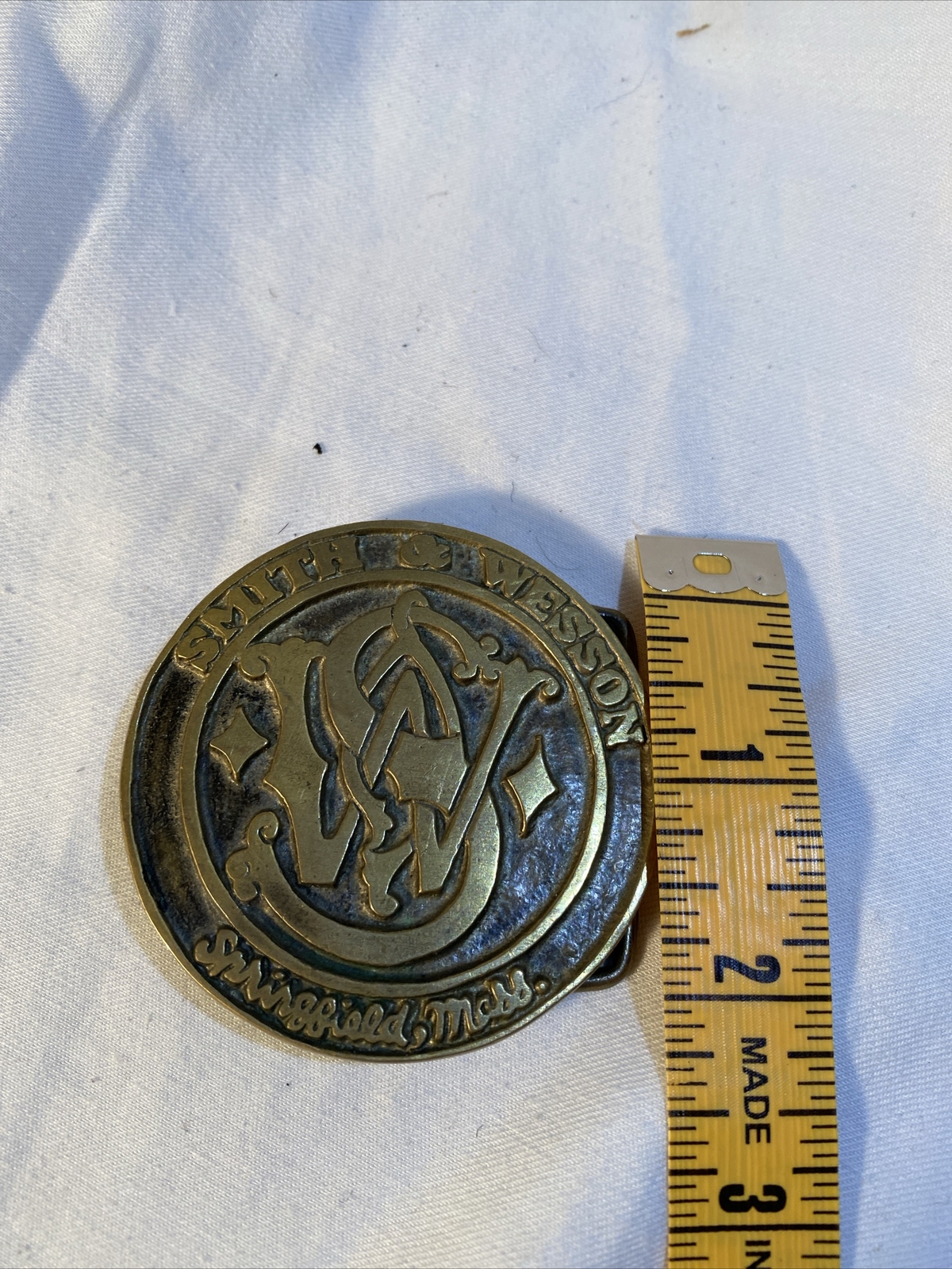 Vintage 70s Smith & Wesson Firearms Logo Springfield Mass. Solid Bronze Taiwan