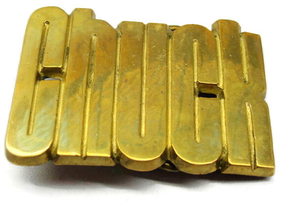 1978 CHUCK By Baron Buckles (BBB) Taiwan 4067 Solid Brass Vintage Belt Buckle