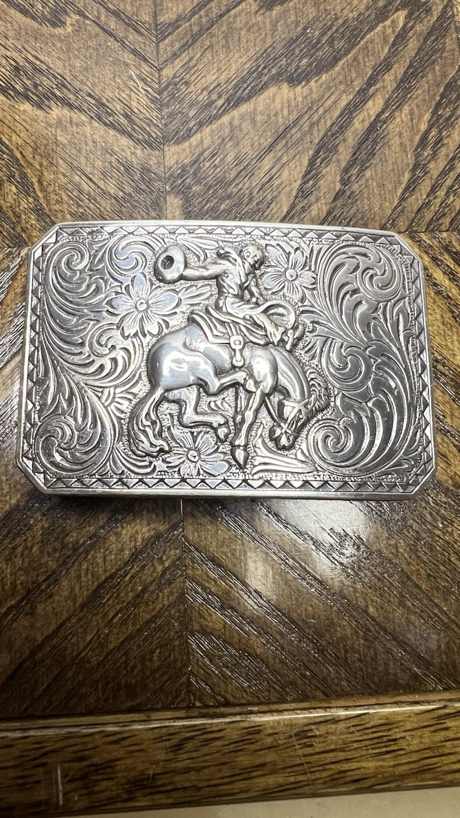 Vintage Nocona Bucking Bronco W/ Cowboy Filigree Silver Tone Belt Buckle