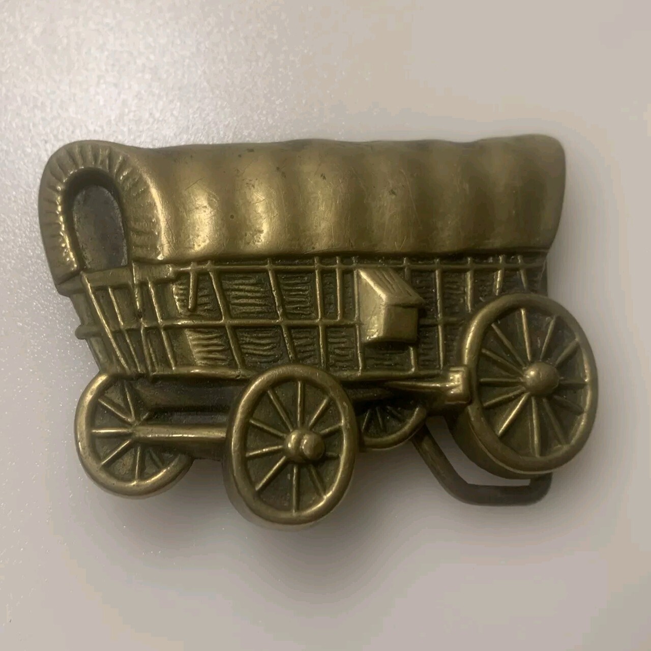 1979 Baron Solid Brass Belt Buckle Covered Wagon Train BBB #6091