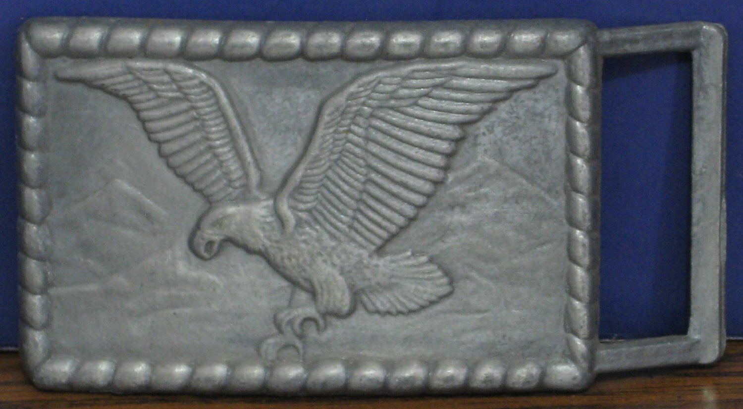Pewter Eagle Flying Over Mountains Belt Buckle – 3 3/4″ x 2″ – Taiwan