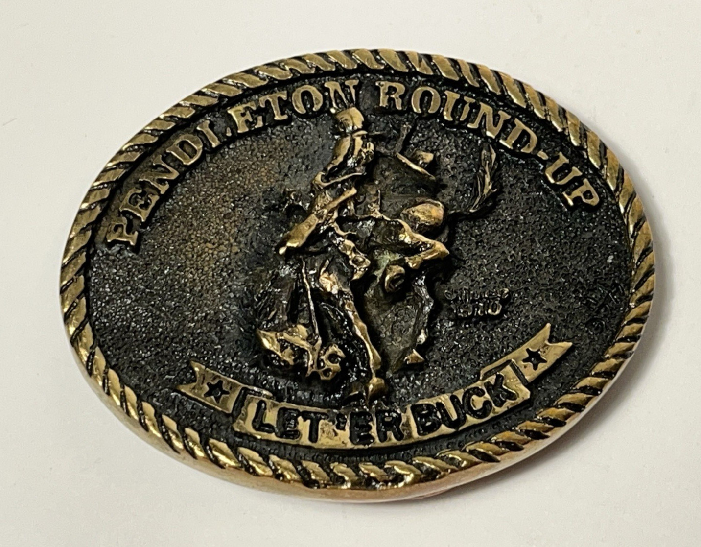 Pendleton Round-Up LET’ER BUCK Solid Bronze Small Belt Buckle Heritage Mint LTD.