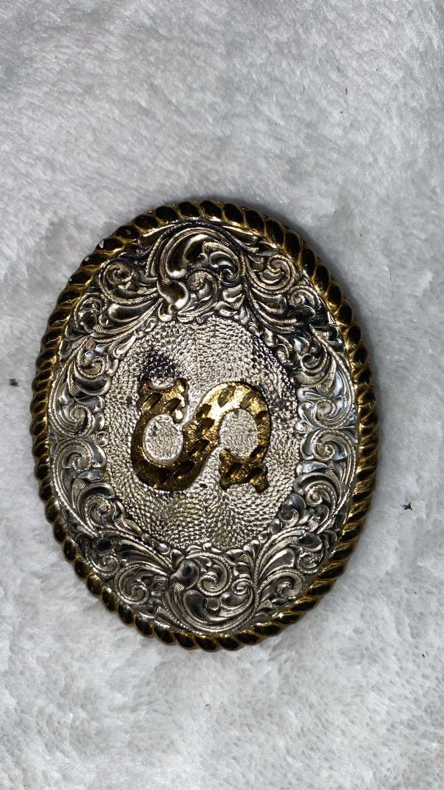 Vintage Crumrine Initial “S”Western Belt Buckle Silver Plate Bronze USA