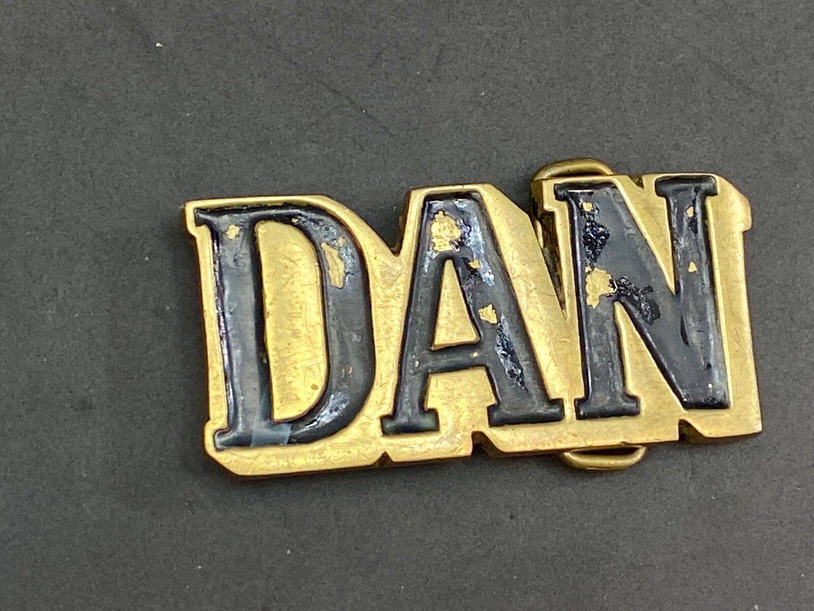 Vintage Solid Brass Taiwan Outlined Block Letter Name Dan Vintage Belt Buckle