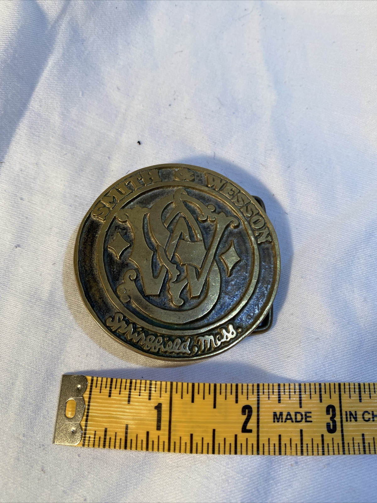 Vintage 70s Smith & Wesson Firearms Logo Springfield Mass. Solid Bronze Taiwan