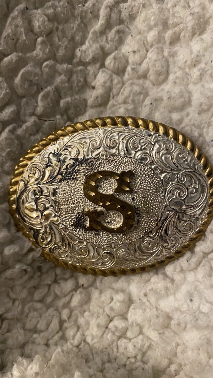 Vintage Crumrine Initial “S”Western Belt Buckle Silver Plate Bronze USA