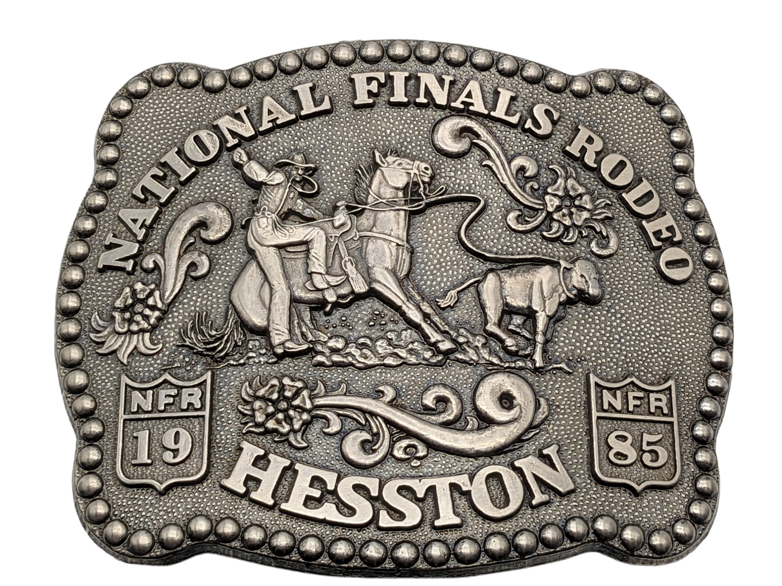 Vintage 1985 Belt Buckle NATIONAL FINALS RODEO Western HESSTON Fellows-free Ship