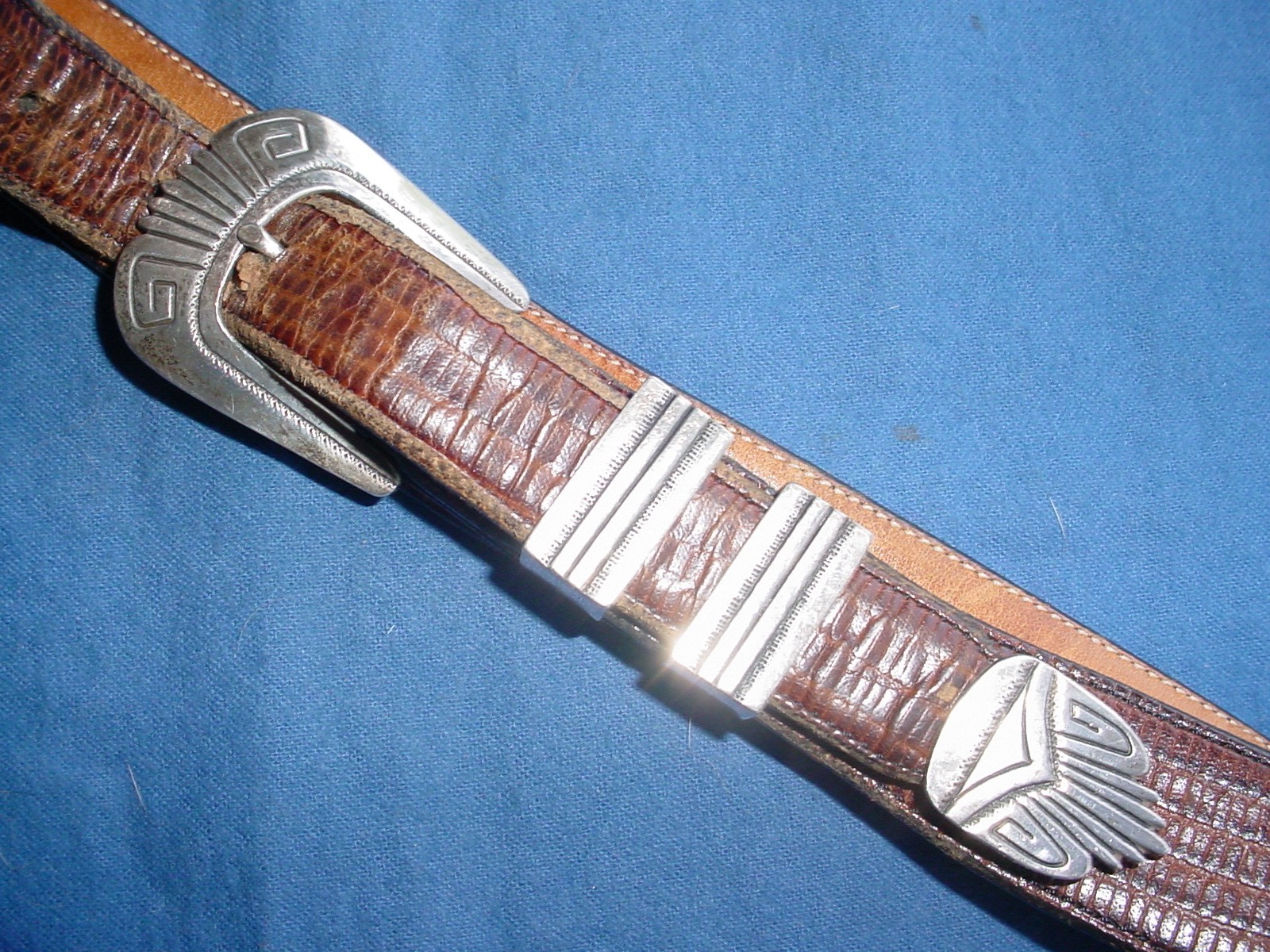 FINE VINTAGE NAVAJO STERLING SILVER RANGER BELT BUCKLE SET BY THOMAS SINGER