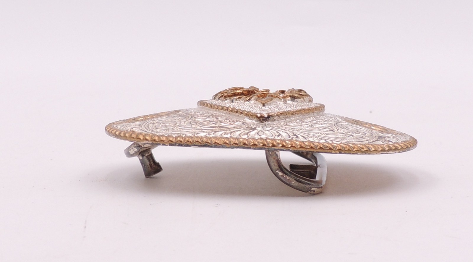 Crumrine Classic Western Belt Buckle Silver-Plate On Bronze Floral Scroll Cowgir