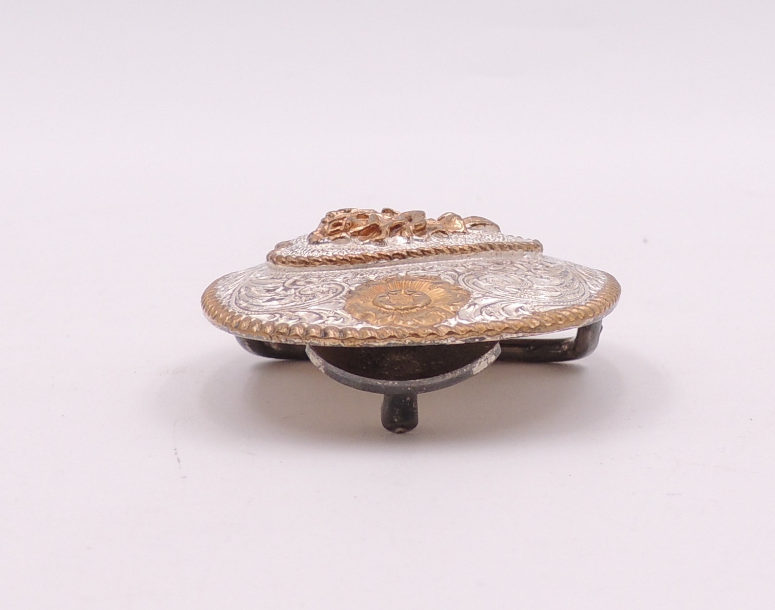 Crumrine Classic Western Belt Buckle Silver-Plate On Bronze Floral Scroll Cowgir