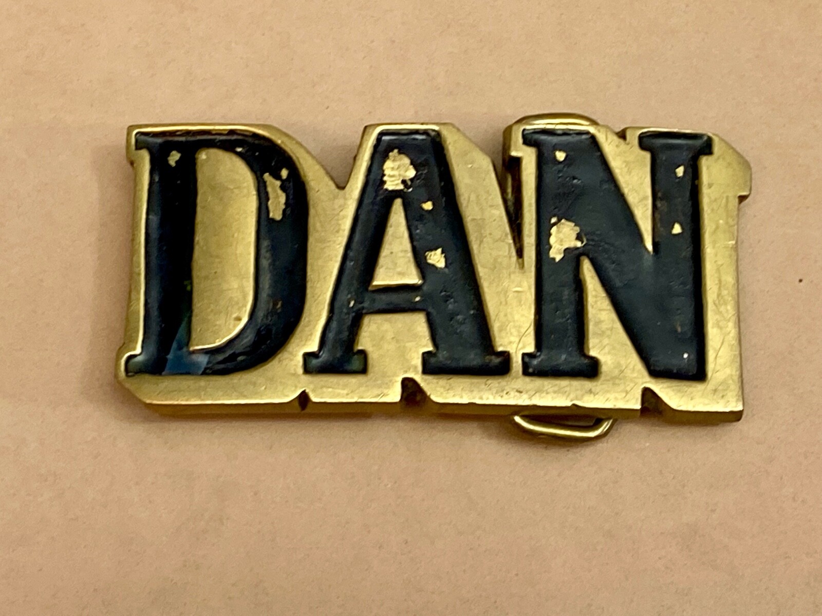 Vintage Solid Brass Taiwan Outlined Block Letter Name Dan Vintage Belt Buckle