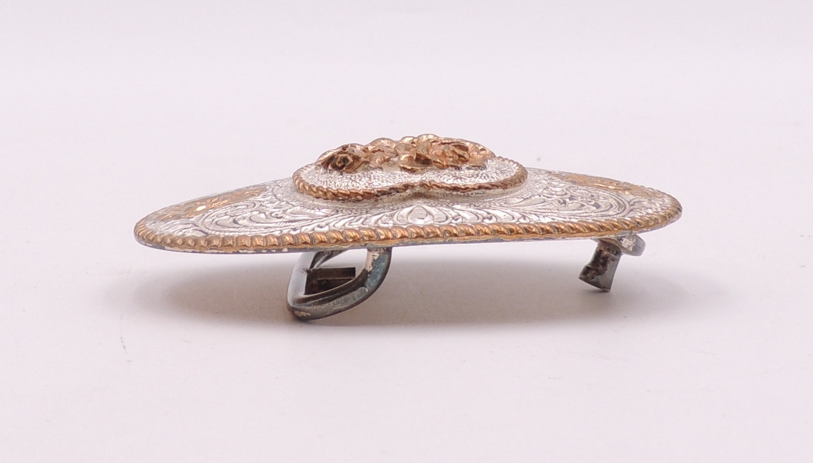 Crumrine Classic Western Belt Buckle Silver-Plate On Bronze Floral Scroll Cowgir