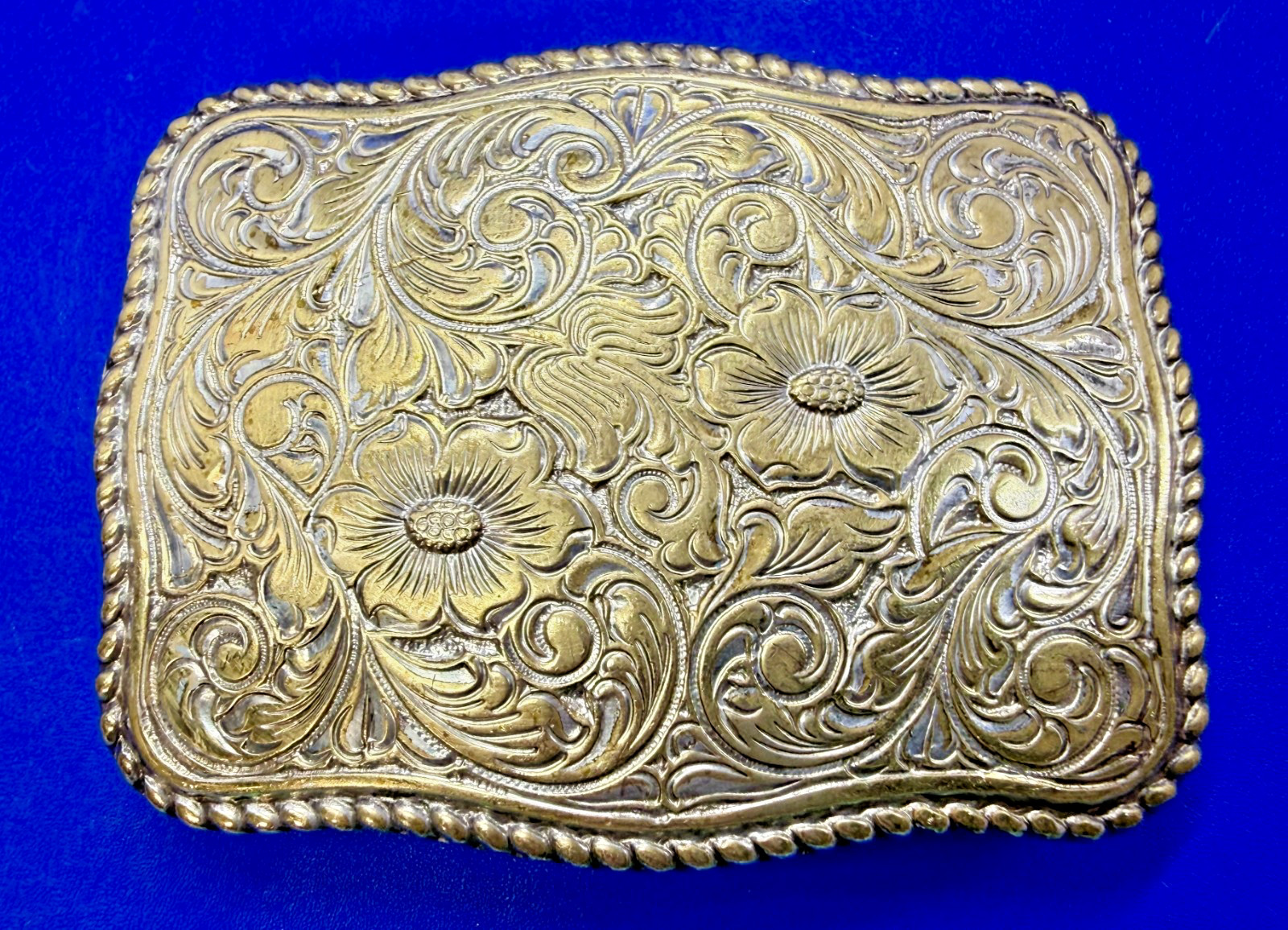 Floral Filigree Ornate Silver Plated Jewelers Bronze Crumrine Belt Buckle