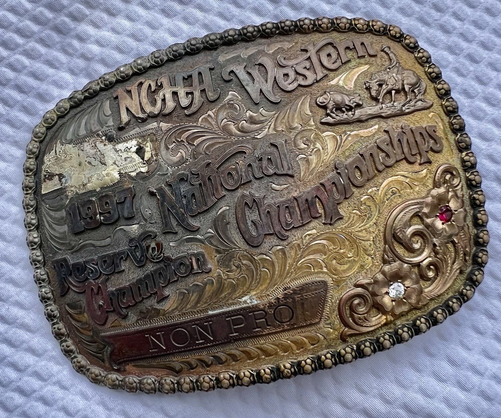 Gist NCHA 1997 Buckle Sterling Overlay 10K Gold Western Trophy 161g