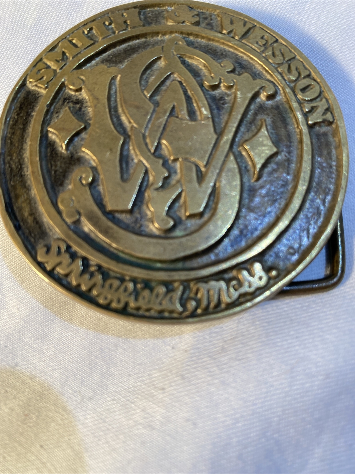 Vintage 70s Smith & Wesson Firearms Logo Springfield Mass. Solid Bronze Taiwan