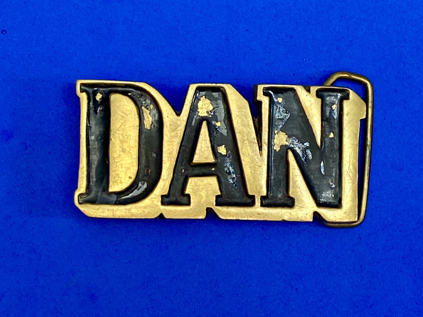 Vintage Solid Brass Taiwan Outlined Block Letter Name Dan Vintage Belt Buckle