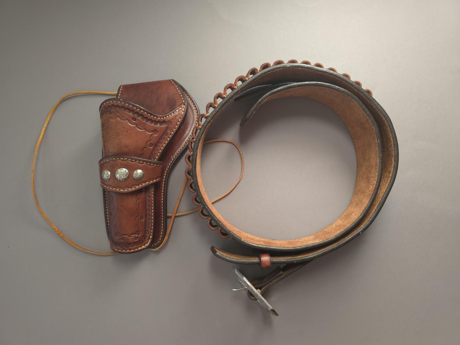 Vintage Tooled Leather Western Holster Belt Rig Cowboy Cowgirl Cartridge Belt