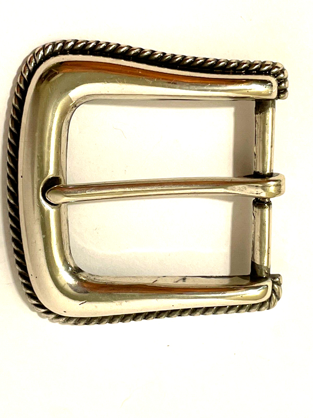 Silver-tone Metal Belt Buckle, Rope edge, Unisex, Vintage Taiwan 2″