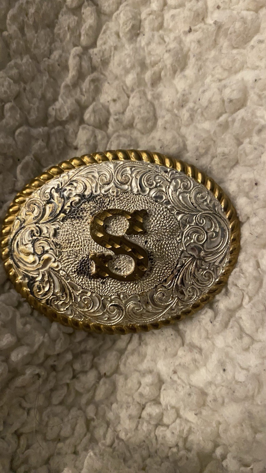 Vintage Crumrine Initial “S”Western Belt Buckle Silver Plate Bronze USA